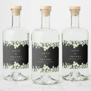 Black Snowberry+Eucalyptus Winter Wedding Liquor Bottle Label