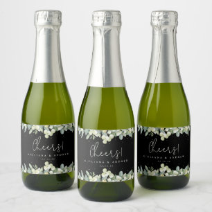 Black Snowberry+Eucalyptus Winter Wedding Mini Sparkling Wine Label