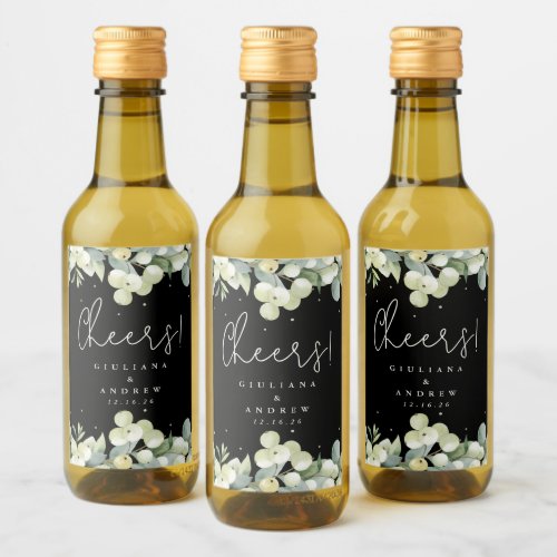 Black SnowberryEucalyptus Winter Wedding Mini Wine Label