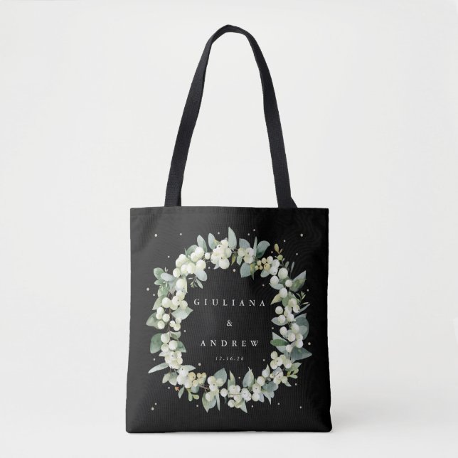 Black Snowberry+Eucalyptus Winter Wedding Tote Bag (Front)