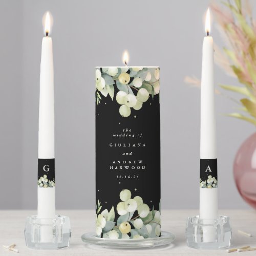 Black SnowberryEucalyptus Winter Wedding Unity Candle Set