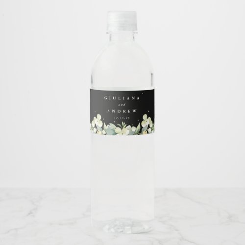 Black SnowberryEucalyptus Winter Wedding Water Bottle Label