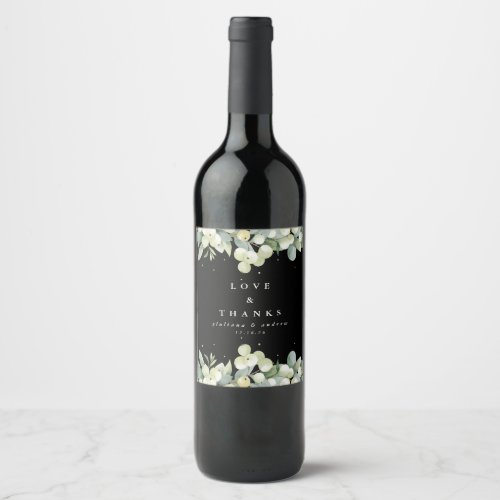 Black SnowberryEucalyptus Winter Wedding Wine Label