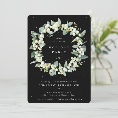 Black SnowberryEucalyptus Wreath Holiday Party Invitation
