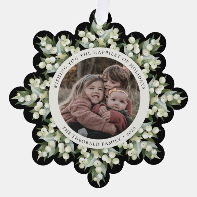 Black Snowberry+Greenery Holiday Paper Ornament Card (Front)