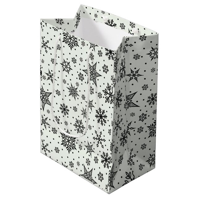 Black Snowflakes Christmas Pattern Medium Gift Bag (Front Angled)