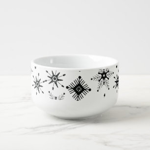 Black Snowflakes Geometrical Bubble Winter Pattern Soup Mug
