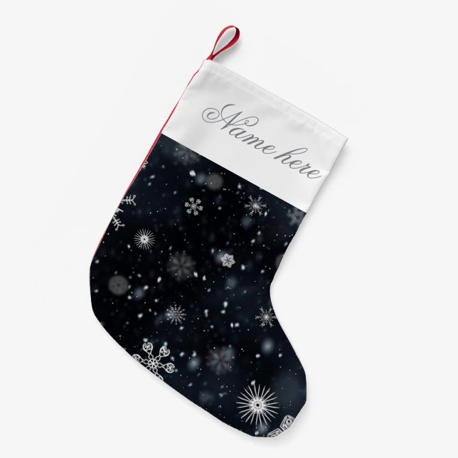 black snowflakes Personalized Christmas stocking (Front (Hanging))