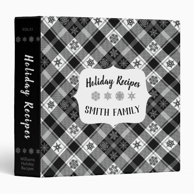 Black Snowflakes Plaid 3 Ring Binder (Front/Spine)