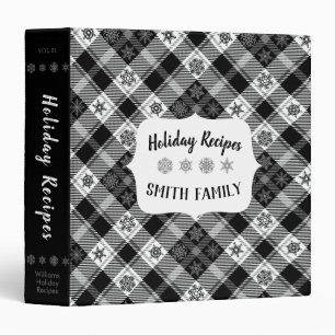 Black Snowflakes Plaid Christmas Recipe 3 Ring Binder