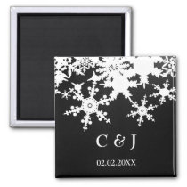 black snowflakes save the date magnets