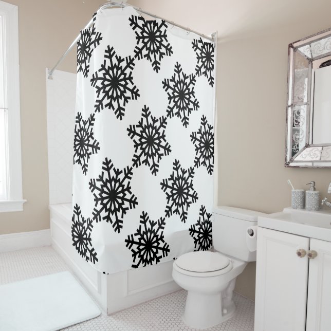 Black Snowflakes Shower Curtain (In Situ)