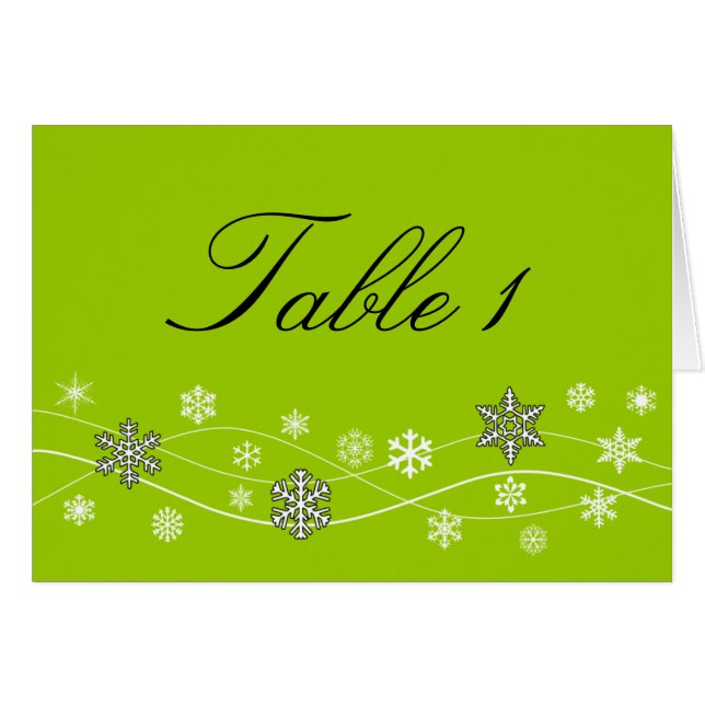 Black Snowflakes Table Seating Cards (Front Horizontal)