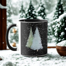 Black Snowflakes Winter Watercolor Christmas Tree