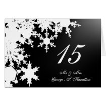 black snowflakes winter wedding table seating card
