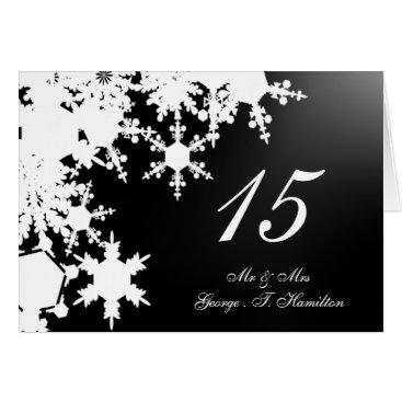 black snowflakes winter wedding table seating card