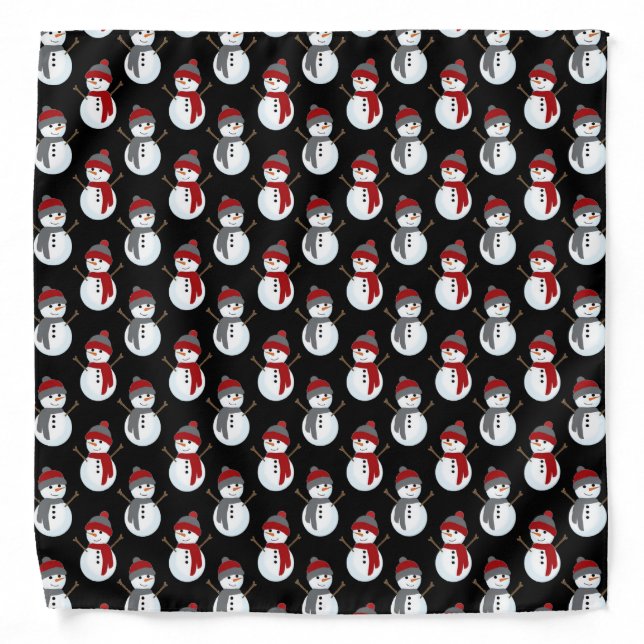 Black Snowman Christmas Pattern Bandana (Front)