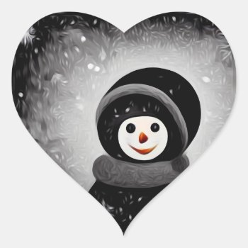 Black Snowsuit Snowman Heart Sticker by VoXeeD at Zazzle