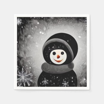 Black Snowsuit Snowman Napkins by VoXeeD at Zazzle