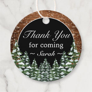 Black Snowy Forest Thank You For Coming Mitzvah Favor Tags