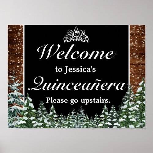 Black Snowy Forest Tiara Quinceanera Welcome Sign