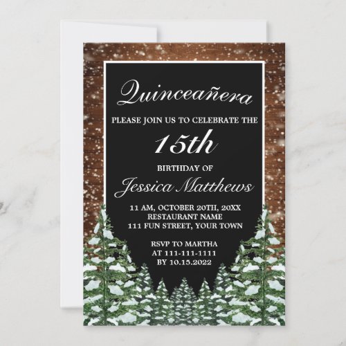 Black Snowy Forest  Wood Pine Tiara Quinceaera Invitation