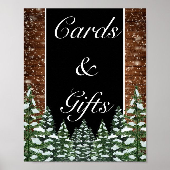 Black Snowy Wood & Forest Cards Gifts Wedding Poster (Front)