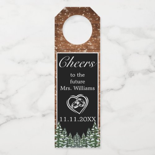 Black Snowy Wood  Forest Cheers Bridal Shower Bottle Hanger Tag
