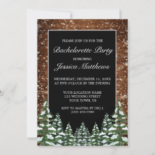 Black Snowy Wood Forest Country Bachelorette Party Invitation