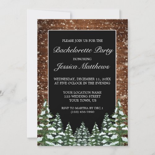 Black Snowy Wood Forest Country Bachelorette Party Invitation