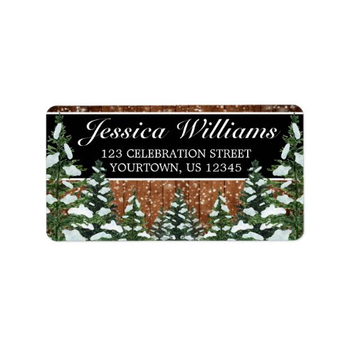 Black Snowy Wood  Forest Country Pine Address Label