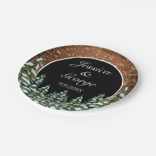 Black Snowy Wood & Forest Country Pine Wedding Paper Plates