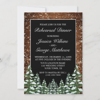 Black Snowy Wood & Forest Country Rehearsal Dinner Invitation