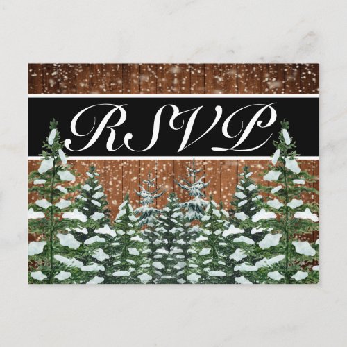 Black Snowy Wood  Forest Country RSVP Invitation Postcard