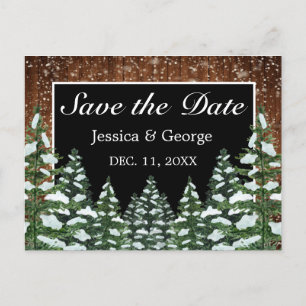 Black Snowy Wood & Forest Country Wedding Announcement Postcard