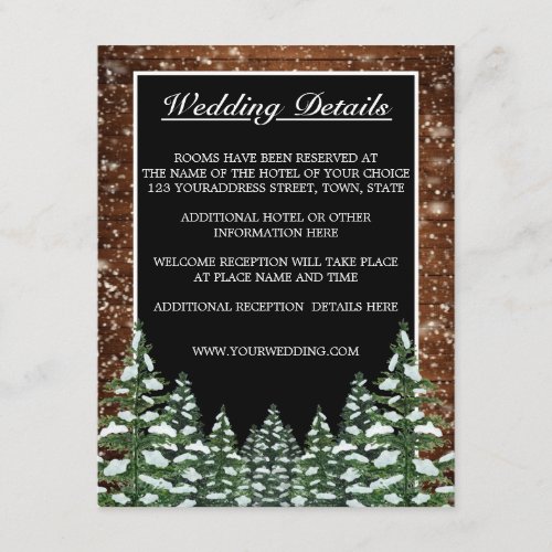 Black Snowy Wood  Forest Country Wedding Details Enclosure Card