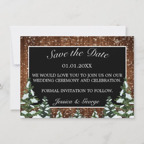 Black Snowy Wood  Forest Country Wedding Save The Date