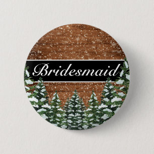 Black Snowy Wood & Forest Country Wedding Title Button