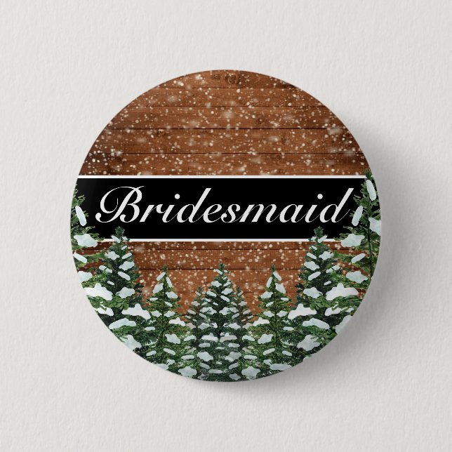 Black Snowy Wood & Forest Country  Wedding Title Button (Front)