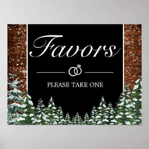 Black Snowy Wood  Forest Favors Wedding Sign