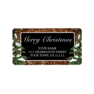Black Snowy Wood & Forest Merry Christmas Address Label