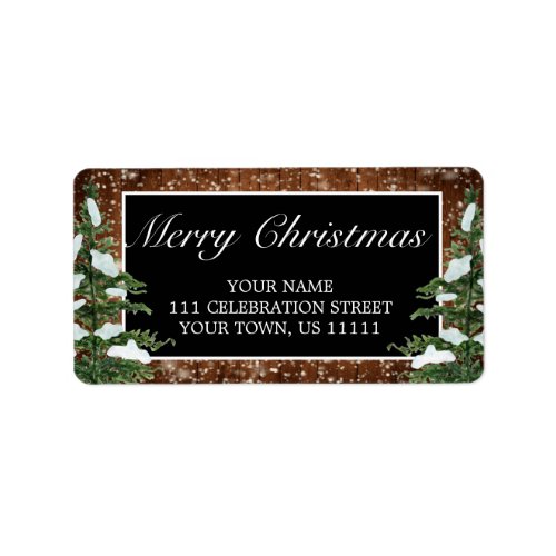 Black Snowy Wood  Forest Merry Christmas Address Label