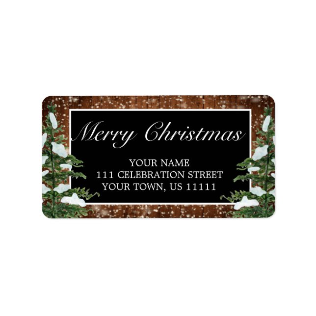Black Snowy Wood & Forest Merry Christmas Address Label (Front)
