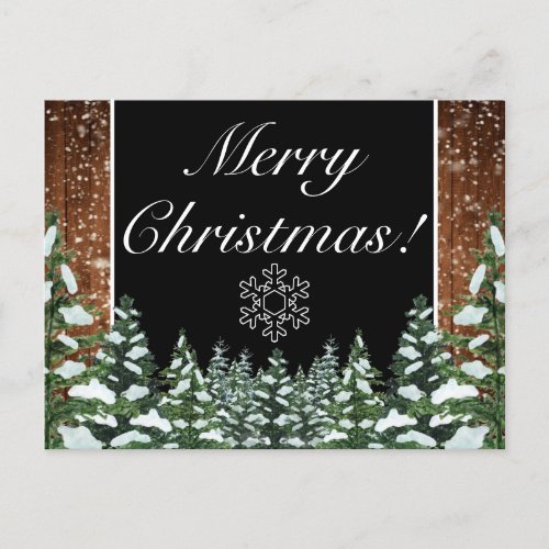 Black Snowy Wood  Forest Merry Christmas Greeting Announcement Postcard