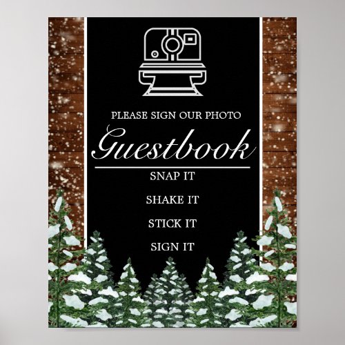 Black Snowy Wood  Forest Photo Book Wedding Sign