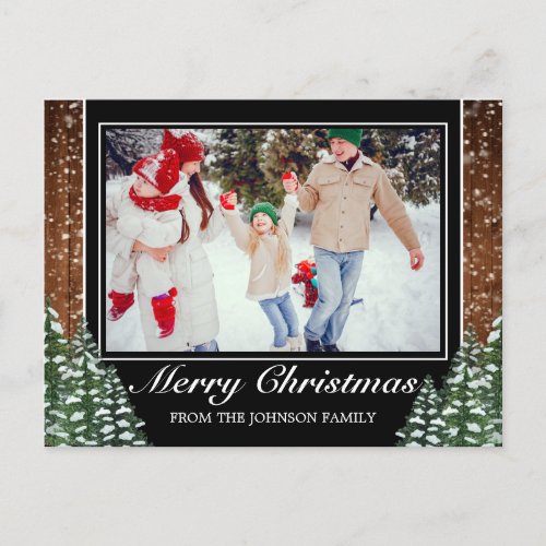 Black Snowy Wood  Forest Photo Christmas Greeting Announcement Postcard