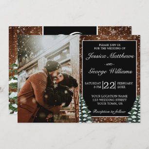 Black Snowy Wood & Forest Photo Invitation