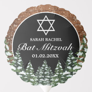 Black Snowy Wood & Forest Pine Bar Bat Mitzvah Balloon