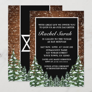 Black Snowy Wood & Forest Pine Bar Bat Mitzvah Invitation