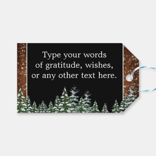 Black Snowy Wood  Forest Pine Birthday Gift Tags